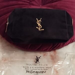 Yves Saint Laurent Black Velvet Pouch with Gold YSL Logo
